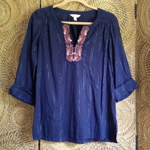 Lilly Pulitzer Top Thandie Black Navy Orange Shell